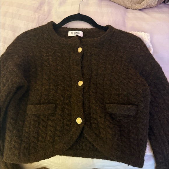 REVOLVE Brown Cardigan with Gold Buttons - Picture 3 of 3